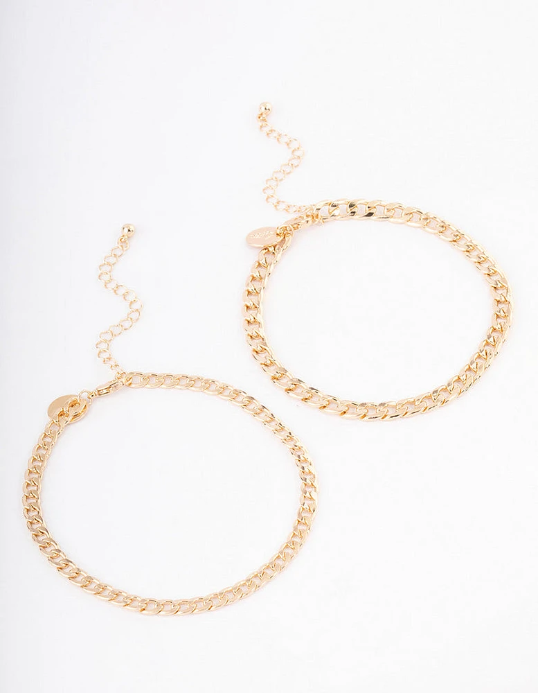 Gold Mixed Chunky Cable Anklet Pack