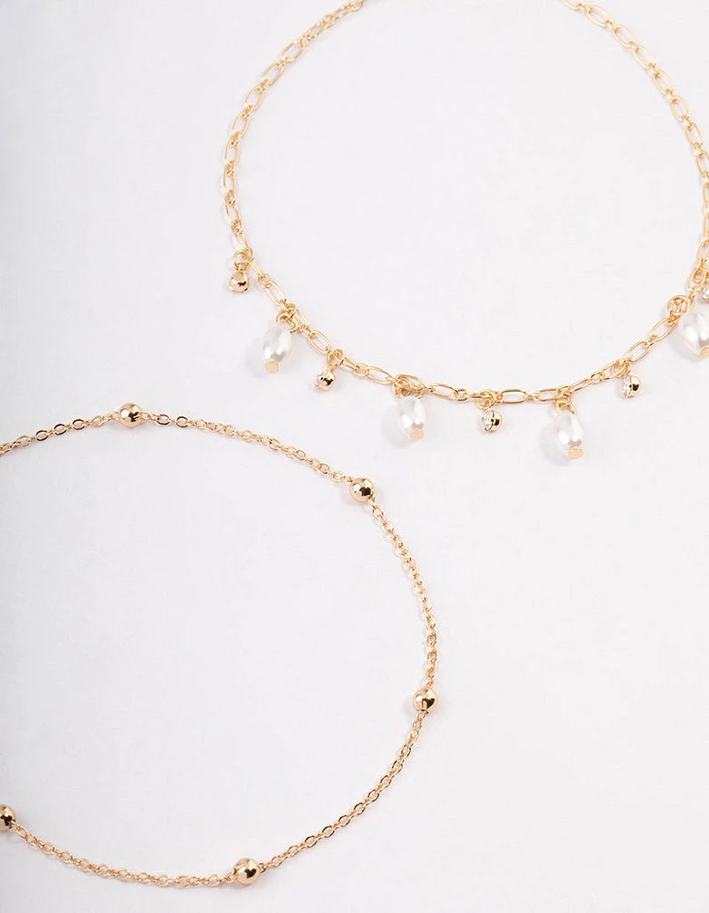 Gold Station Pearl & Diamante Anklet Pack