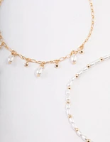 Gold Station Pearl & Diamante Anklet Pack