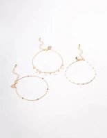 Gold Station Pearl & Diamante Anklet Pack