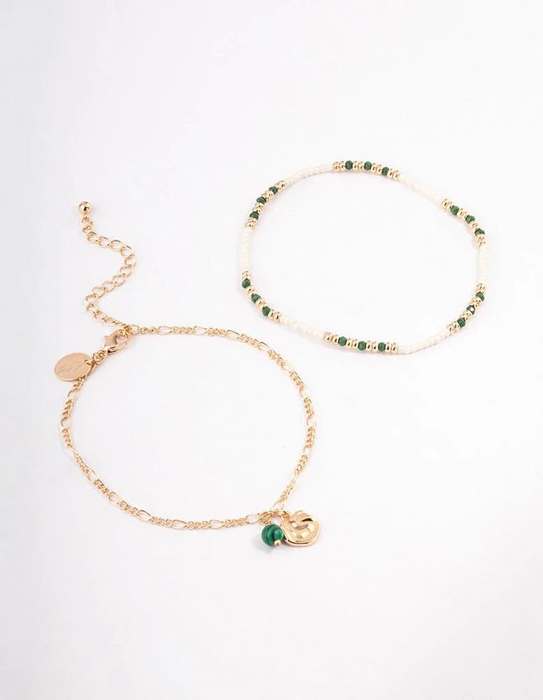 Gold Bead & Disc Droplet Anklet Pack