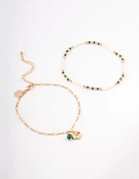 Gold Bead & Disc Droplet Anklet Pack