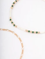 Gold Bead & Disc Droplet Anklet Pack