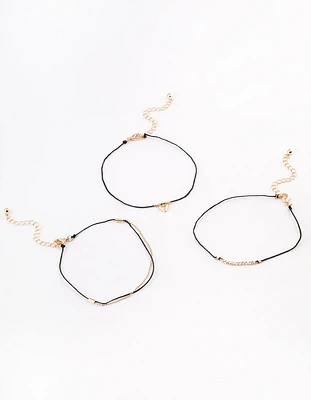 Gold Cord Puffy Heart Anklet Pack