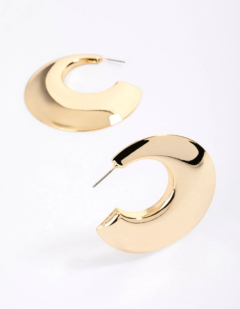 Gold Plated Brass Chubby Disc Hoop Earrings