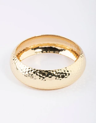 Gold Plated Brass Thick Basic Hammered Bangle
