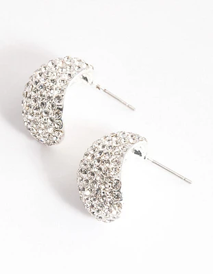 Silver Mini Diamante Bold Hoop Earrings