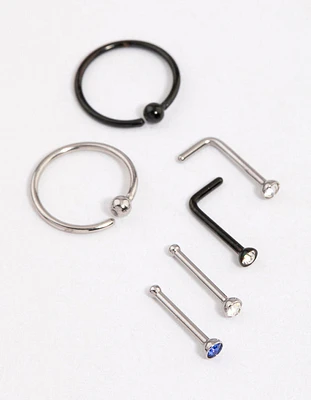 Surgical Steel Bezel & Ring Nose 6-Pack