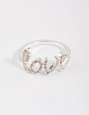 Silver Plated Love Script Ring