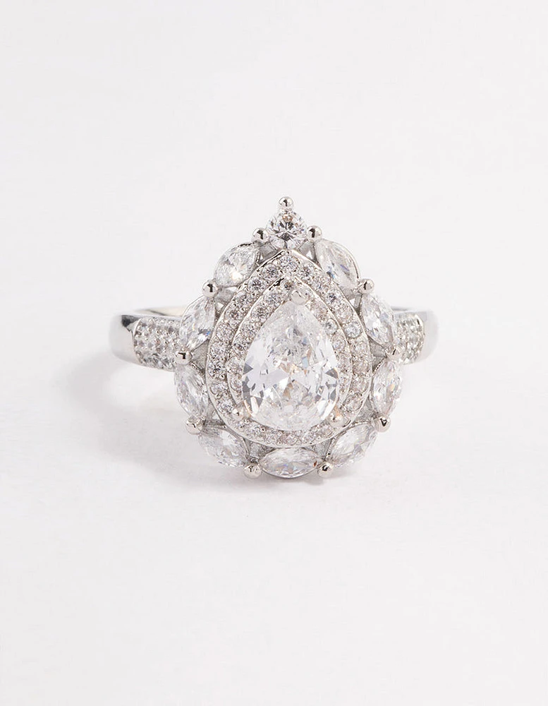 Silver Flare Pear Cubic Zirconia Ring