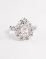 Silver Flare Pear Cubic Zirconia Ring