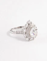 Silver Flare Pear Cubic Zirconia Ring