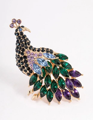 Gold Sparkly Peacock Ring