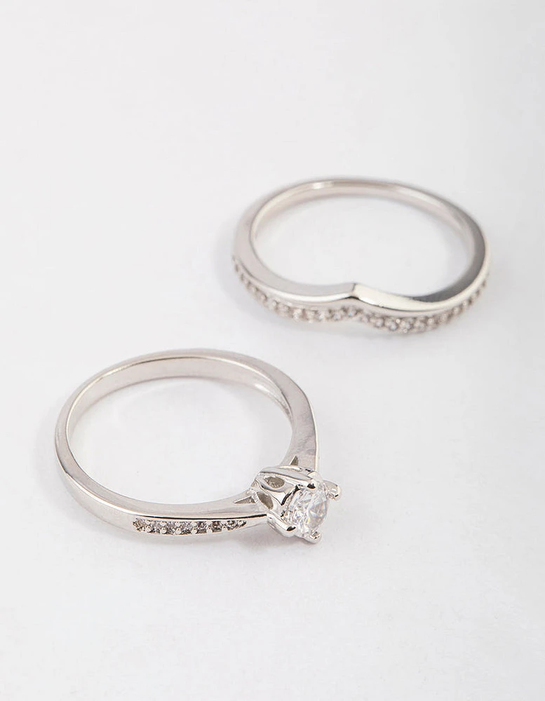 Silver Plated Glamorous V-Stack Ring Set