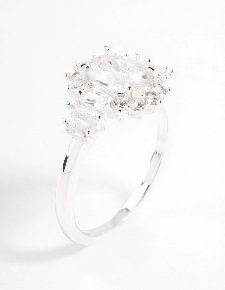 Silver Plated Oval Baguette Grand Ring