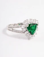 Silver Emerald Triangular Flare Ring