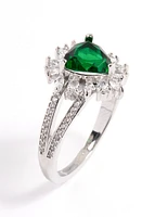 Silver Emerald Triangular Flare Ring