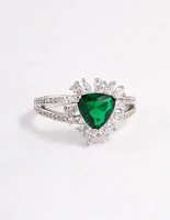 Silver Emerald Triangular Flare Ring