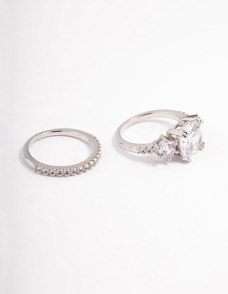 Rhodium Triple Stone Ring Set