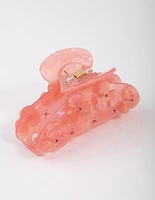 Pink Acrylic Flower Diamante Claw Clip