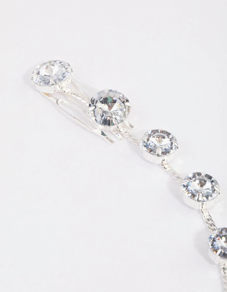 Silver Round Crystal Hair Clip