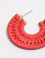 Raffia Red Round Hoop Earrings