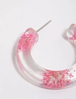 Pink Flower Pressed Hoop Earrings