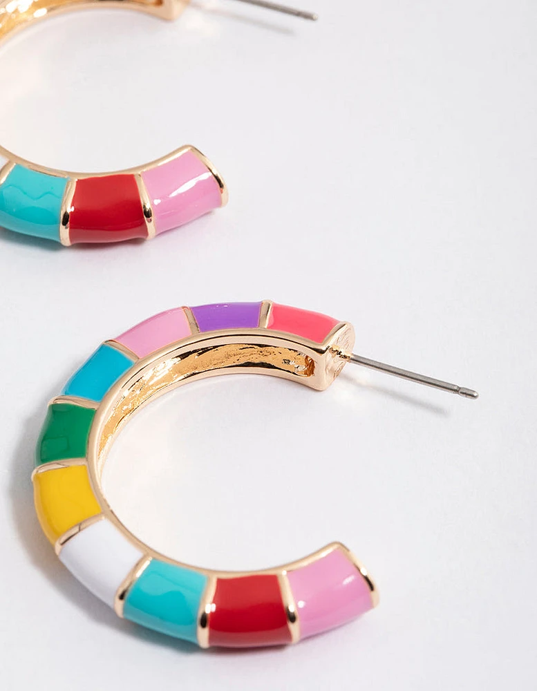 Gold Thick Enamel Hoop Earrings