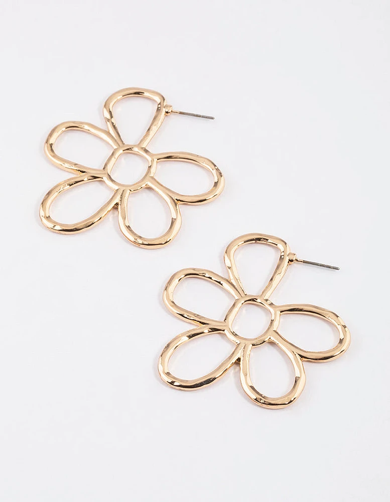 Gold Statement Flower Hoop Earrings