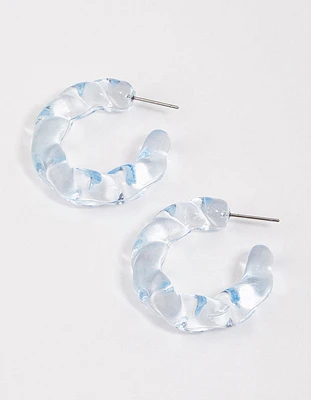 Blue Plastic Wave Hoop Earrings