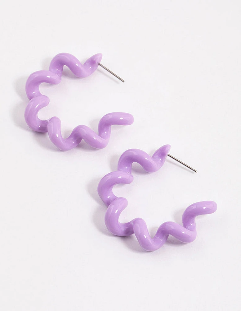 Purple Coated Wiggly Hoop Earrings