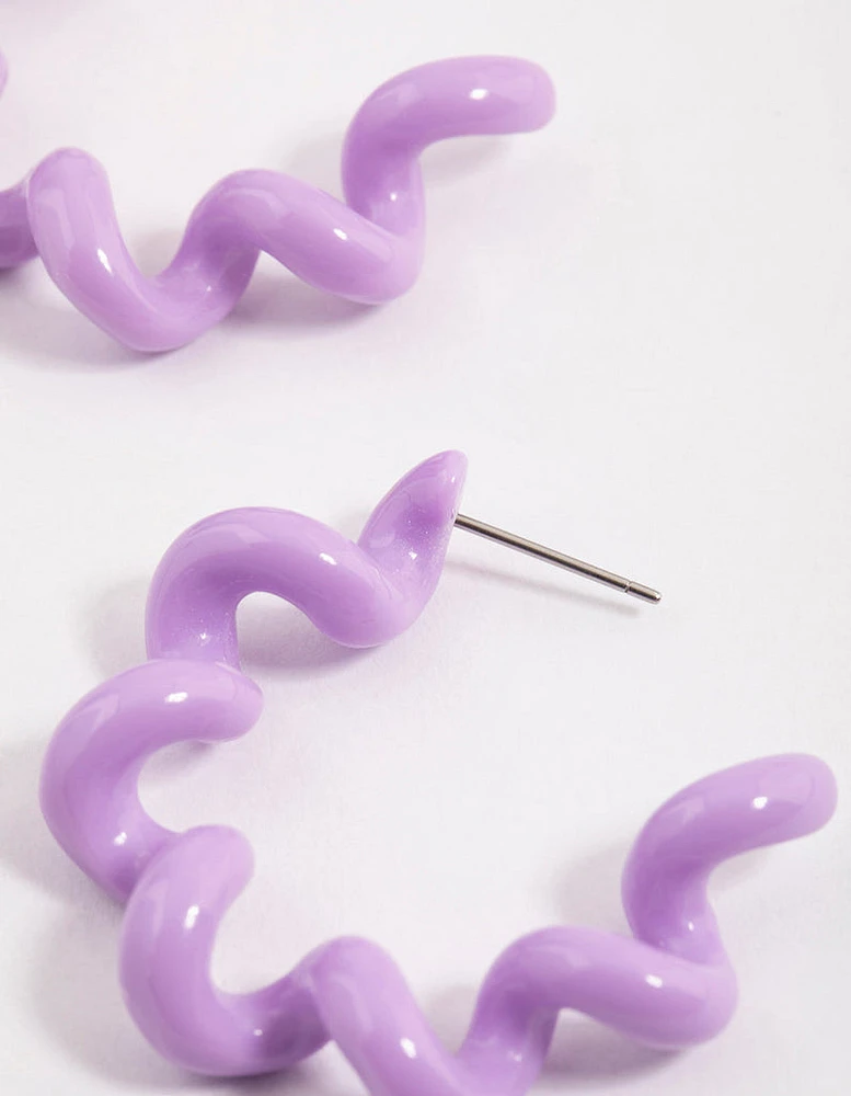 Purple Coated Wiggly Hoop Earrings