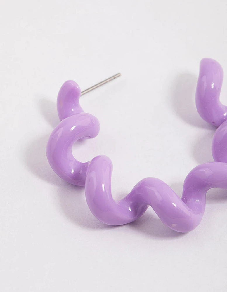 Purple Coated Wiggly Hoop Earrings