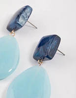 Blue Plastic Square Teardrop Earrings