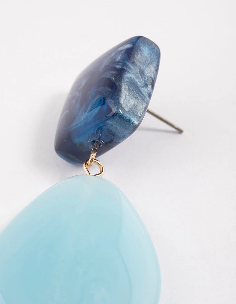 Blue Plastic Square Teardrop Earrings