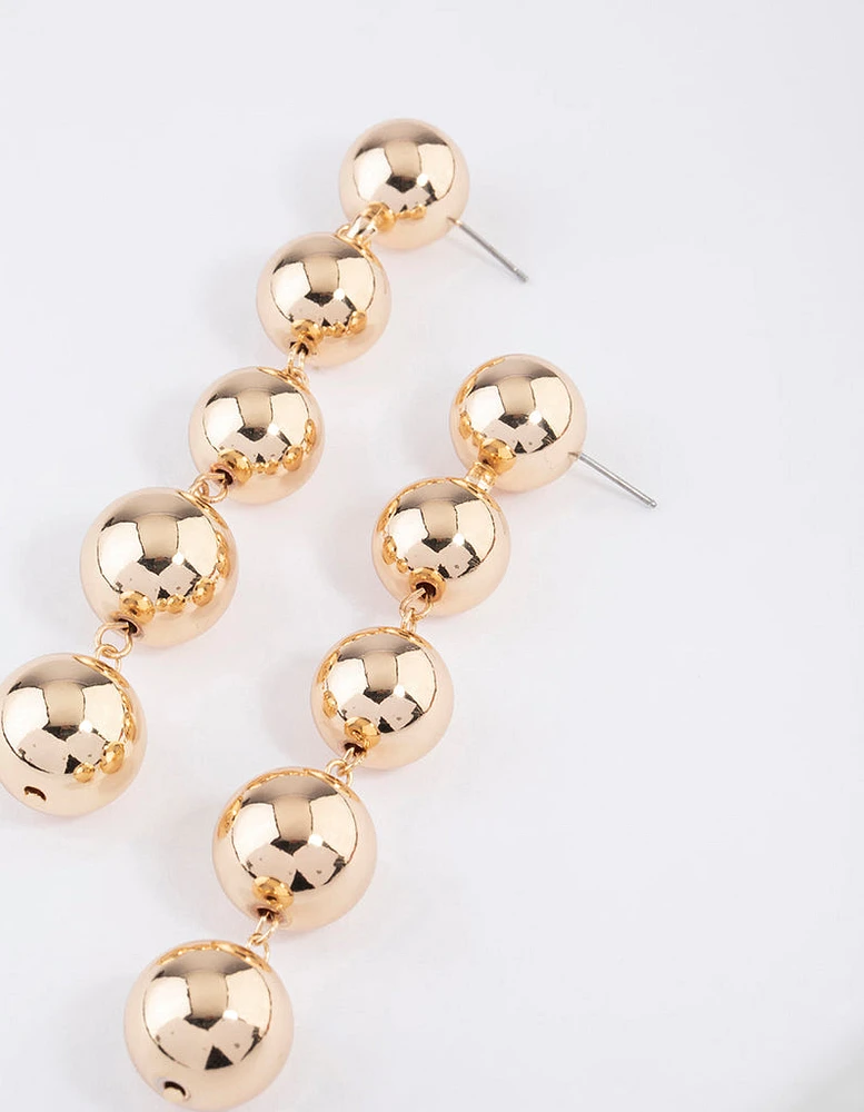 Gold Five Ball Drop Earrings