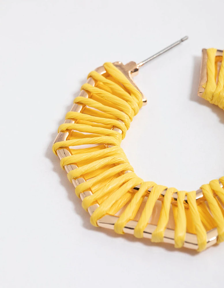 Yellow Wrapped Hexagon Hoop Earrings