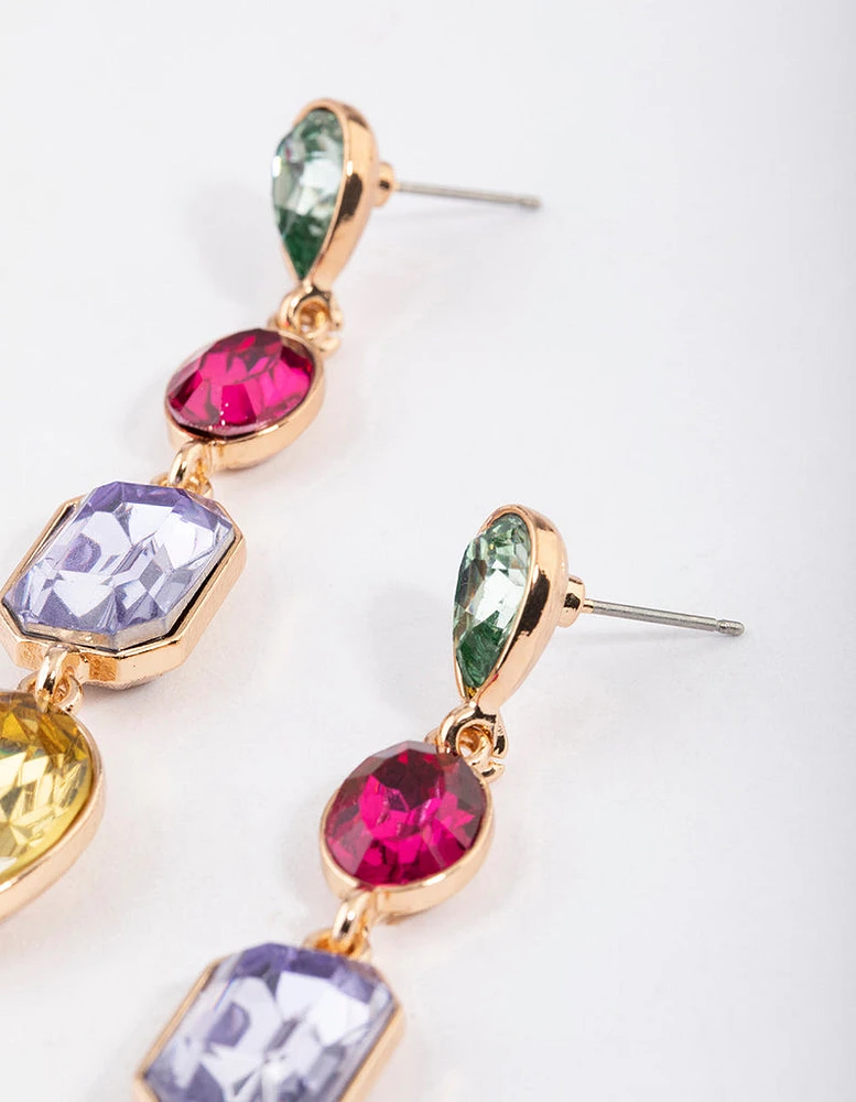 Gold Multi Crystal Drop Earrings