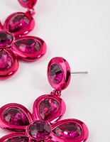 Coated Pink Crystal Flower Drop Earrings