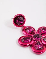 Coated Pink Crystal Flower Drop Earrings