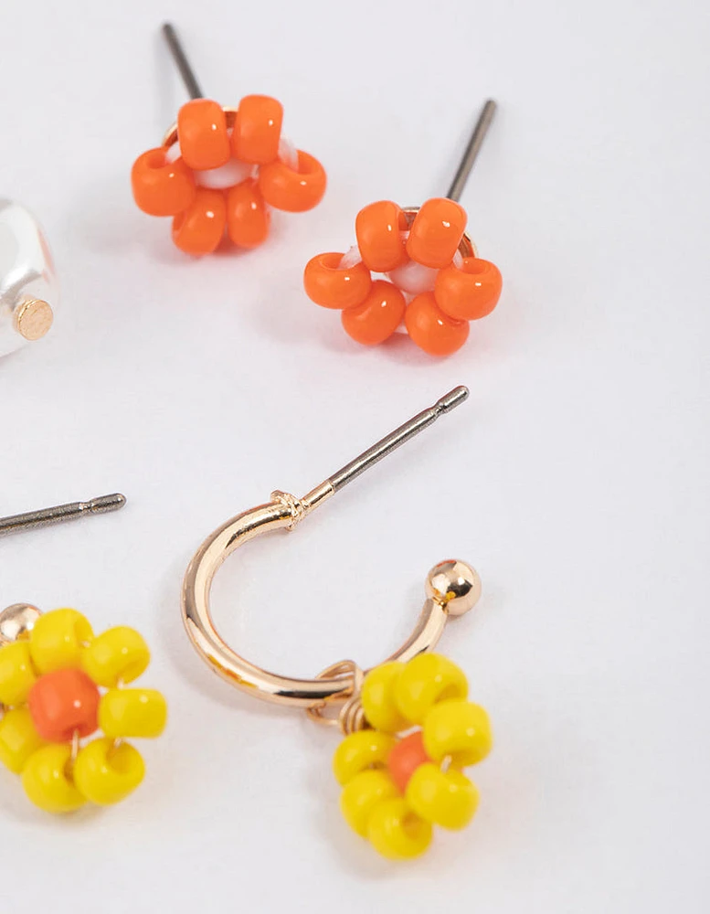 Gold Flower Stud Earrings Pack