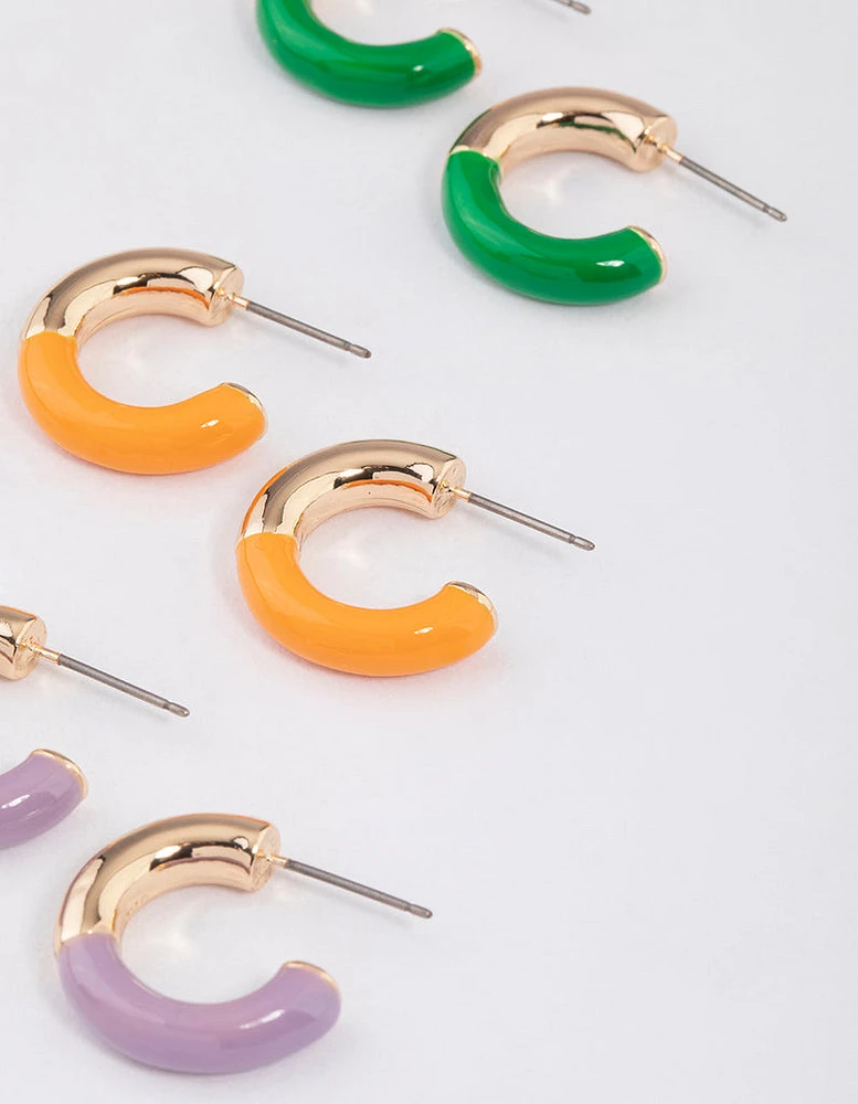 Gold Enamel Hoop Earrings Pack