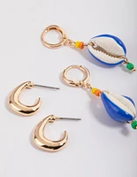Blue Coloured Shell Earrings Pack