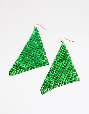 Green Coated Chain Mail Drop Earrings