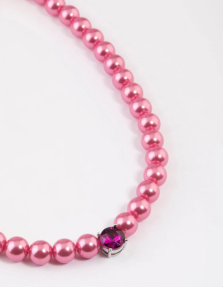 Coated Pink Coloured Ball Crystal Necklace