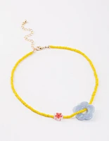 Yellow Thread Through Beaded Flower Necklace