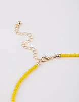 Yellow Thread Through Beaded Flower Necklace