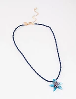 Blue Glass Flower Necklace