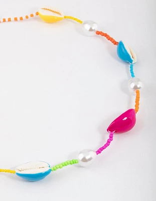 Plastic Beaded Multi Clear Shell Necklace