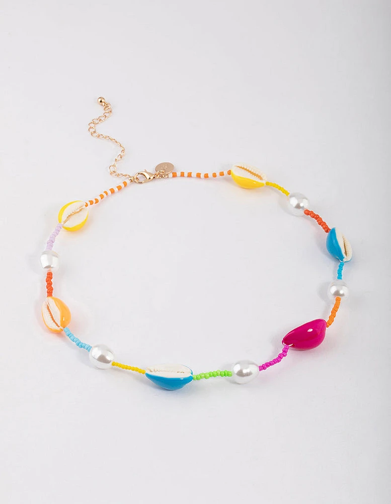 Plastic Beaded Multi Clear Shell Necklace